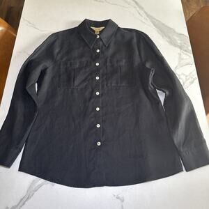 Investments Gold Label 10 Hemp Shirt Blouse Button Black Long Sleeve No Iron NWT